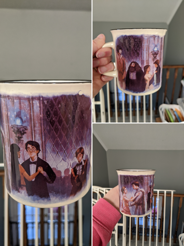 Day 20: This hand-painted Harry Potter mug featuring characters at the Yule Ball is so pretty. I took pictures from all angles so you could see its design: Hagrid and Madame Maxime, Cedric and Cho, Hermione and Krum, Harry and one of the Patel twins, and a sulking Ron!